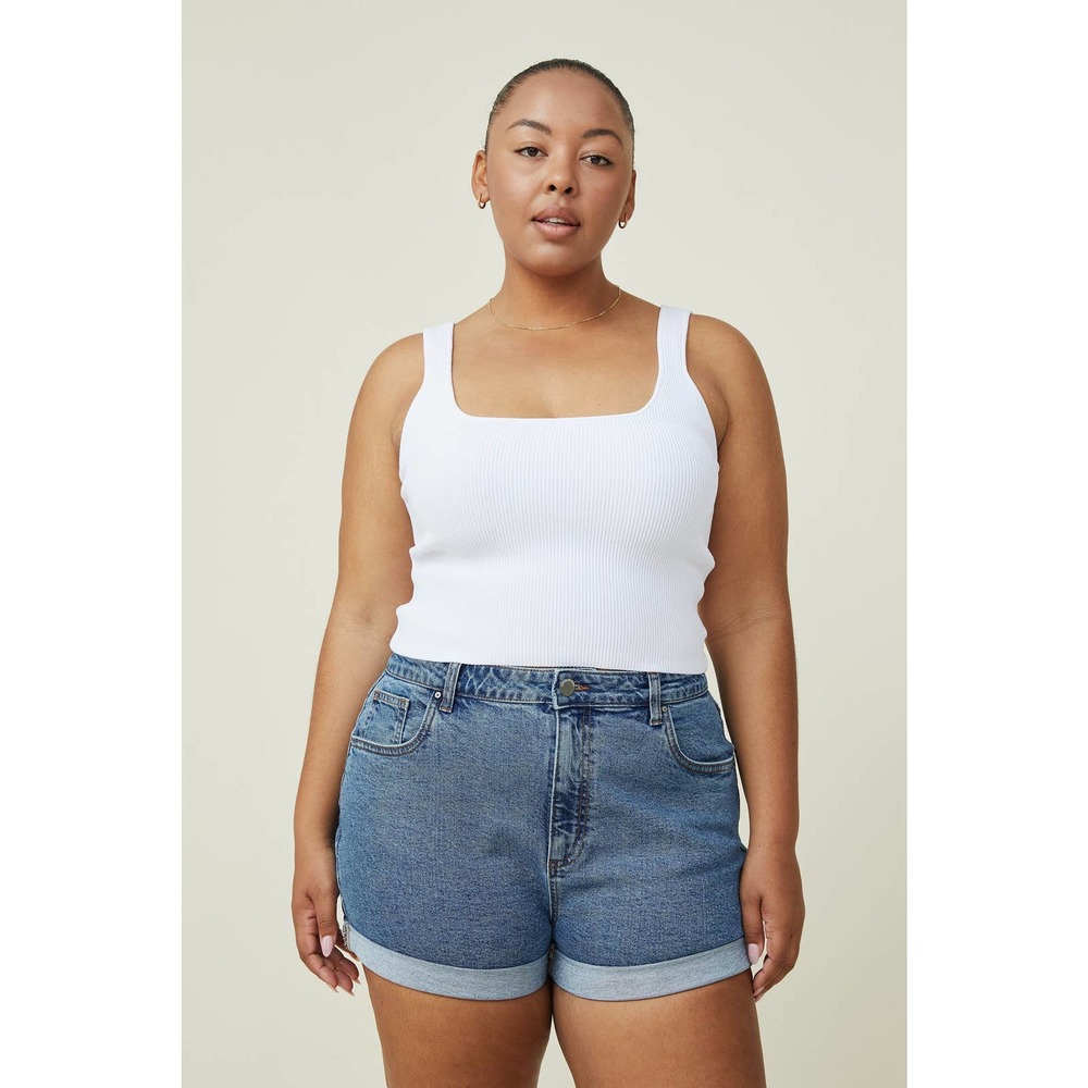 New Cotton On Womans 20 Curve‎ High Rise Classic Denim Shorts Cuffed Stretch NWT